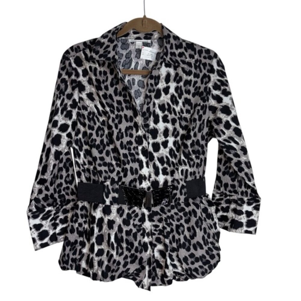 💐Giorgio Sant'Angelo Leopard Print Button Down Belted Blouse Large